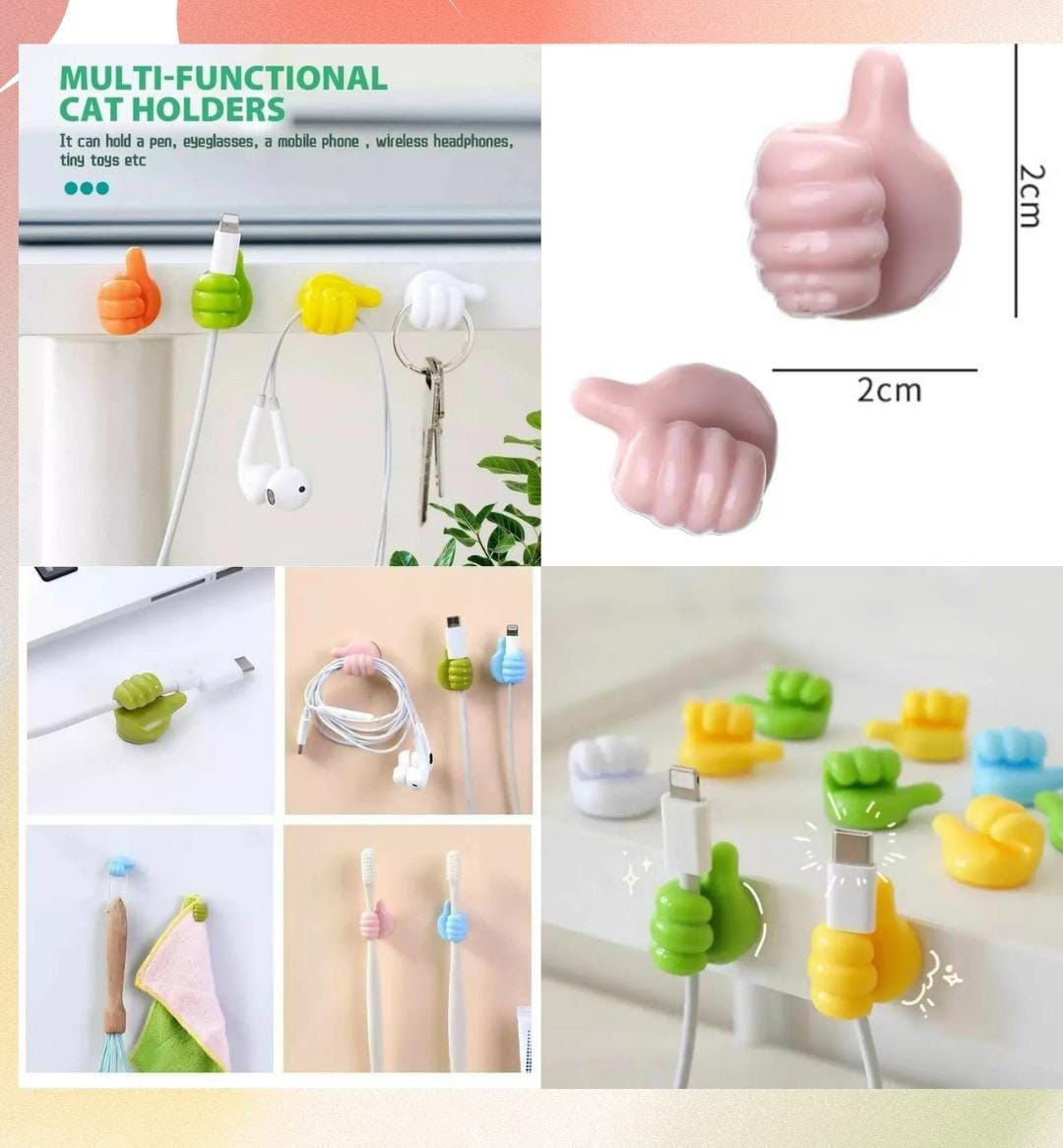 Thumb Hook Cable Clip Holders(10 Pcs)