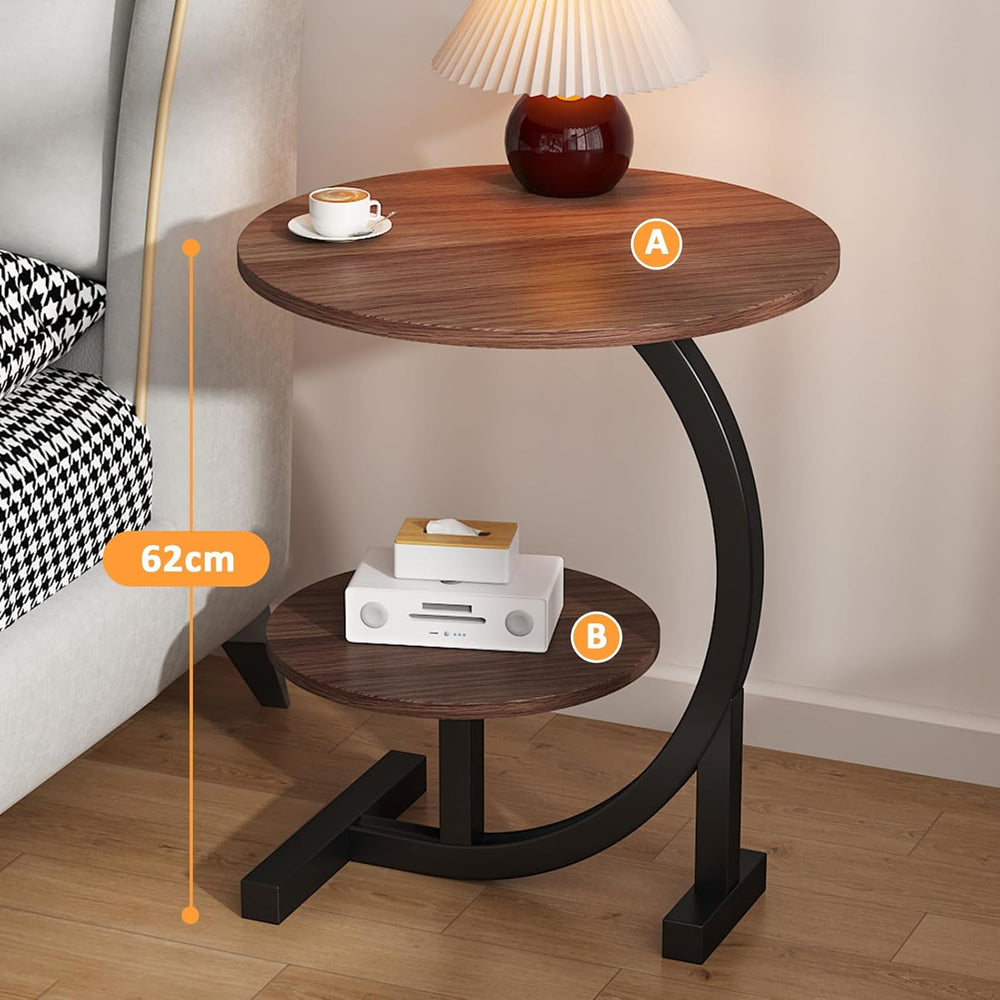 2 Tier Round Sofa Table for Living Room, Small Coffee Table with Storage, Bedside Table for Bedroom