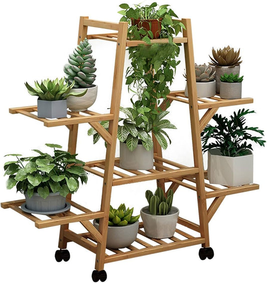 7 Layers Bamboo Plant Rack With Tires (Premium Quality)