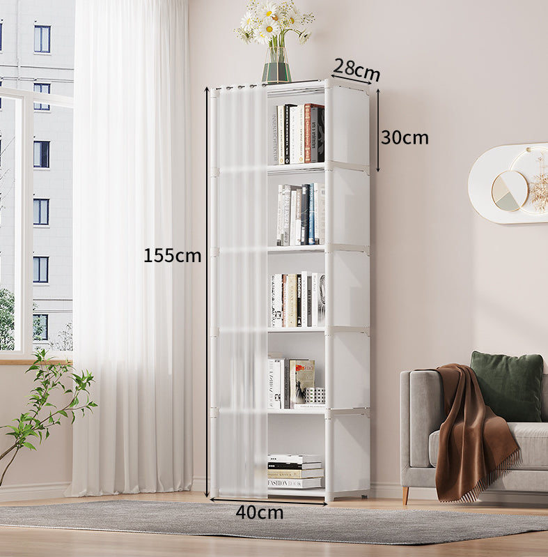 5 Layers Dustproof Wardrobe Bookshelf Bedroom Open Simple Assembly Storage Cabinet