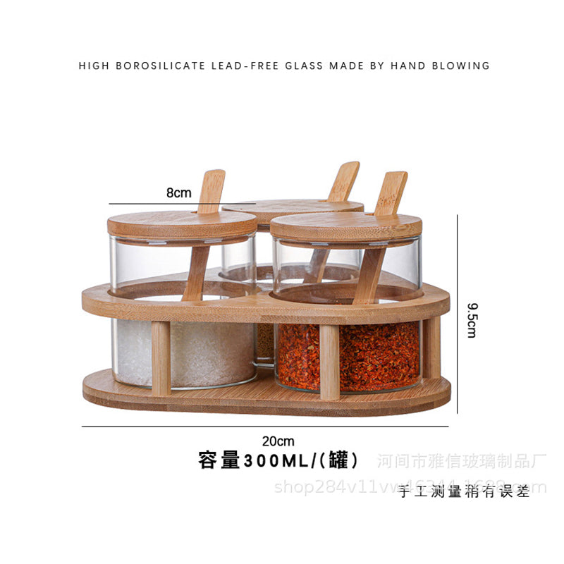 Wooden Lid Glass Seasoning Jar Chili Pepper Shaker Spice Box