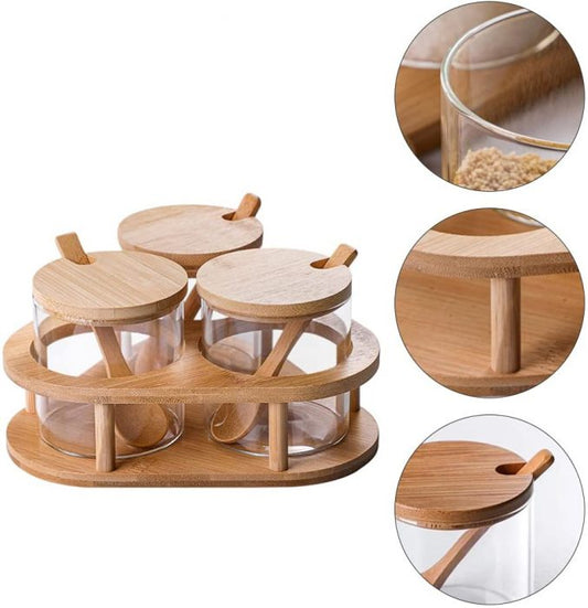 Wooden Lid Glass Seasoning Jar Chili Pepper Shaker Spice Box