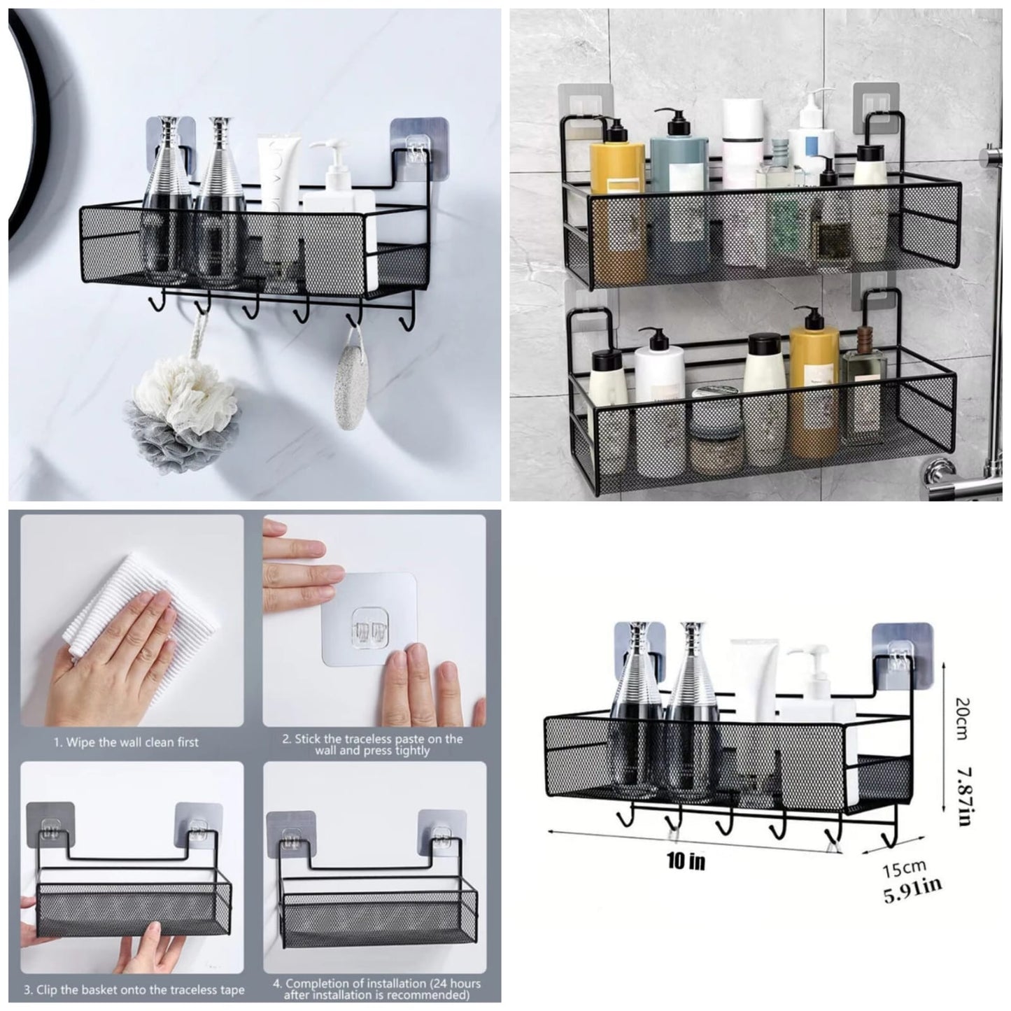 Self-Adhesive Wall-Mounted Iron Shelf With Hook