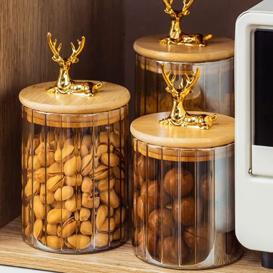 Golden Deer Airtight Jar With Wooden Lid