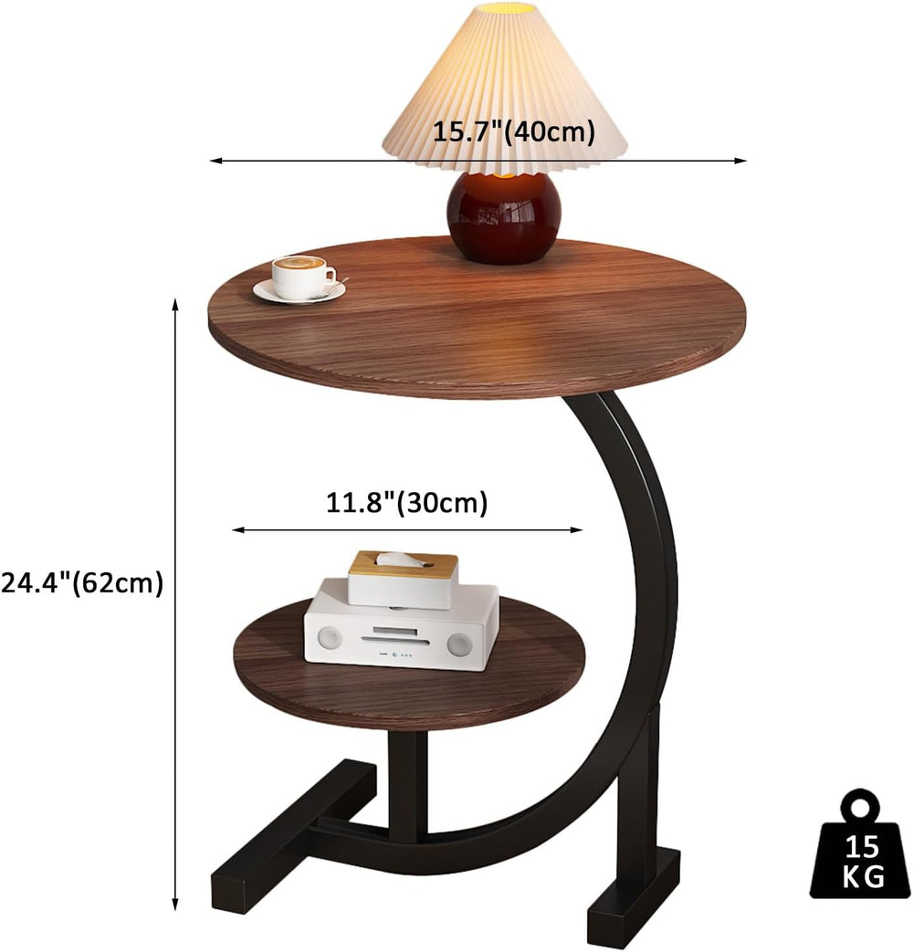 2 Tier Round Sofa Table for Living Room, Small Coffee Table with Storage, Bedside Table for Bedroom