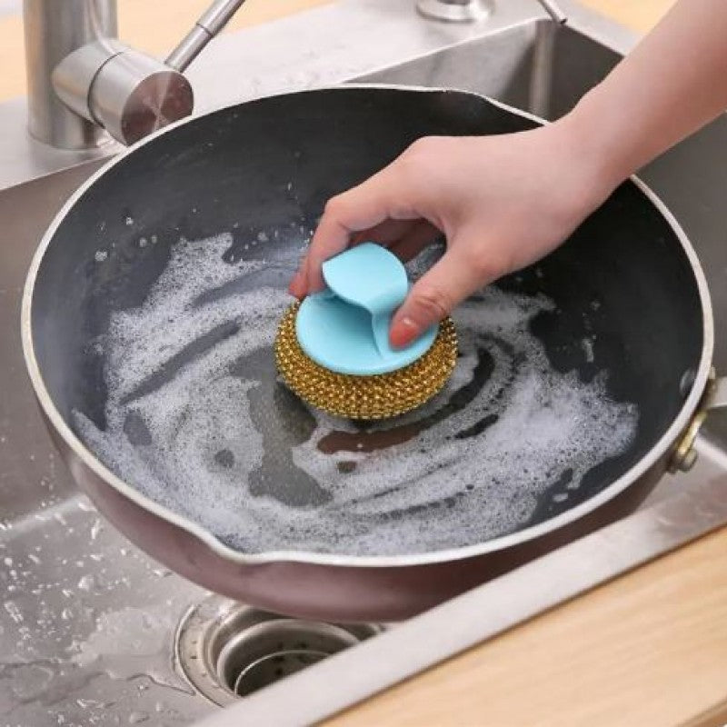 Kitchen Cleaning Brush Long Handle Cleaning Brush Dishwashing Brush Household Stainless Steel Wire Ball