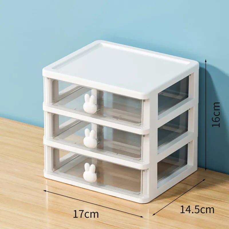 3 Layers Transparent Cartoon Rabbit Handle Storage Box (Premium Quality)
