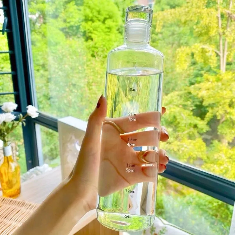 500ml Transparent With Time Scale Glass Water Bottle