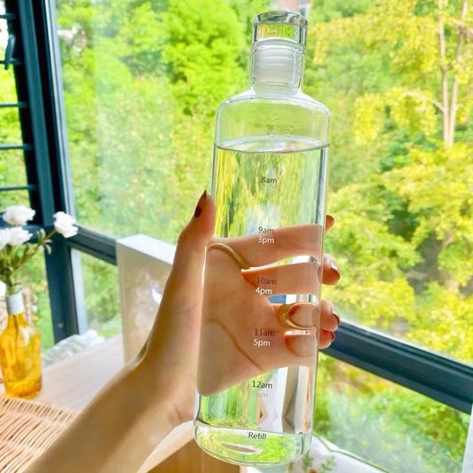 500ml Transparent With Time Scale Glass Water Bottle