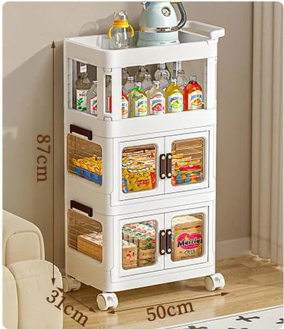 3 Levels Kitchen Trolley with Handles, Multi-Purpose Trolley with Locking Wheels