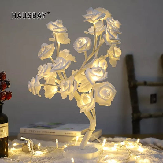24pcs LED White Rose Flower Night Lamp