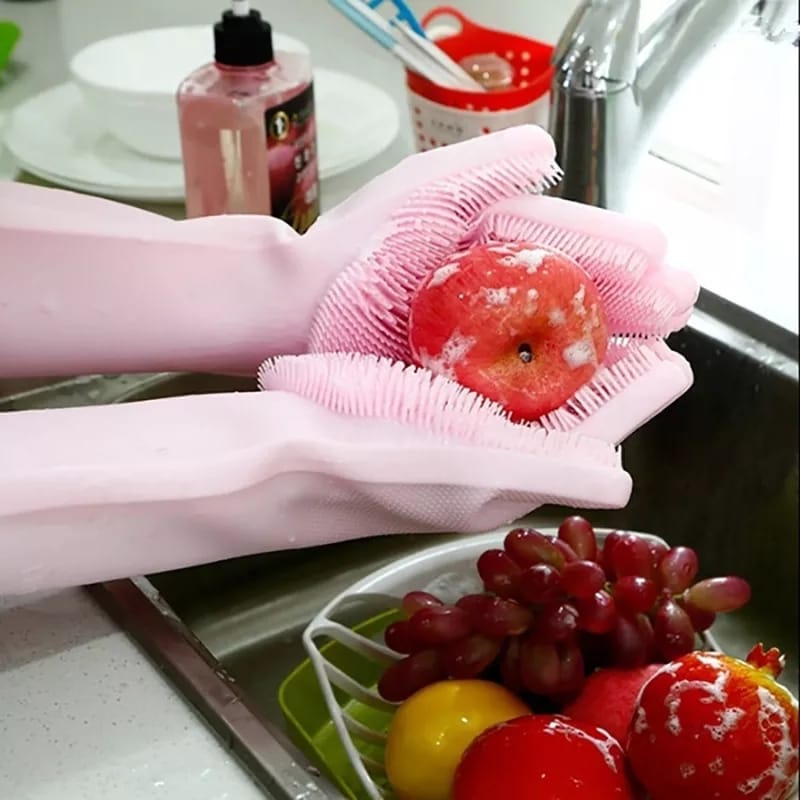 1 Pair Silicone Dishwashing Scrubbing Gloves