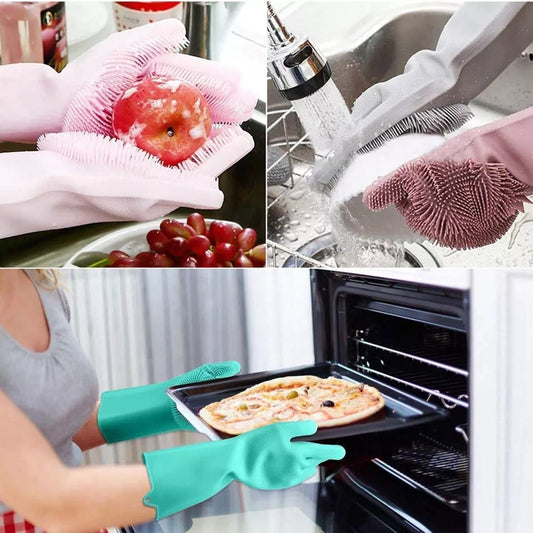 1 Pair Silicone Dishwashing Scrubbing Gloves